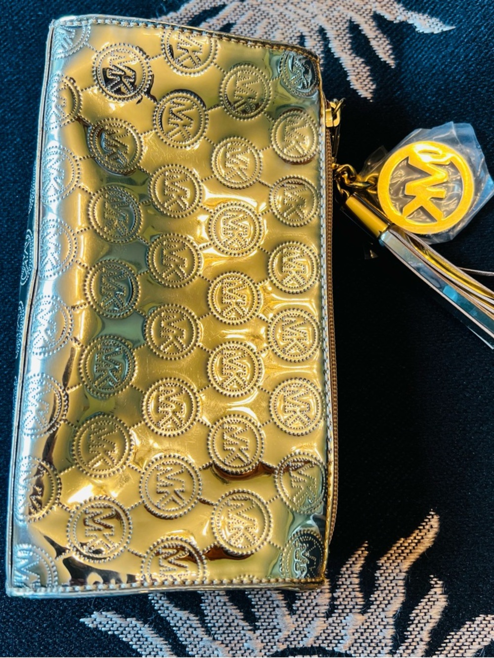 Michael Kors - Metallic Gold Cosmetic Clutch with Embossed MK Logo